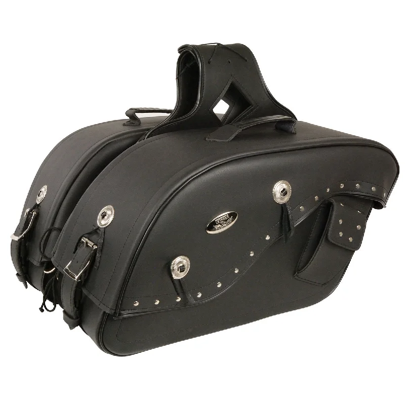 Noble Temperament Milwaukee Leather MP8301 Black PVC Medium Cruiser Style Riveted Throw Over Saddlebags