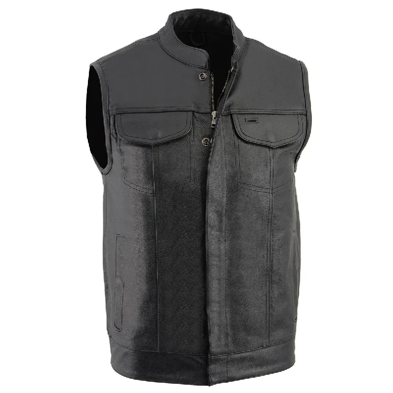 Versatile Style Milwaukee Leather LKM3710 Men's Black Leather Club Style Motorcycle Rider Vest W/ Dual Closure Zipper and Snaps