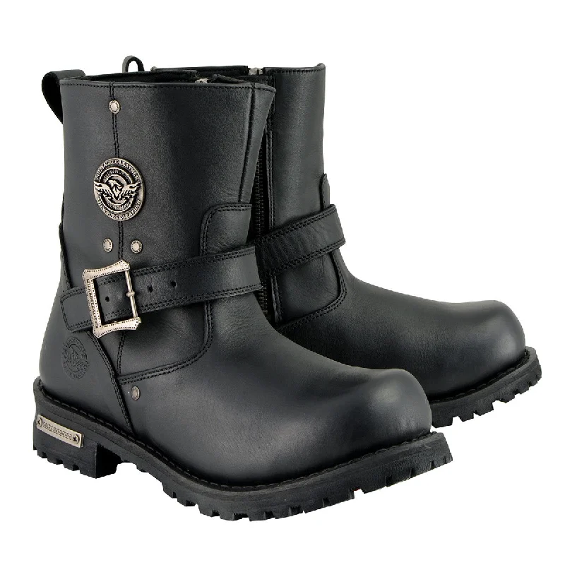 High Street Fashion Milwaukee Leather Men's Black Leather Wide Width 6-inch Classic Engineer Motorcycle Boots w/ Side Zipper MBM9040W