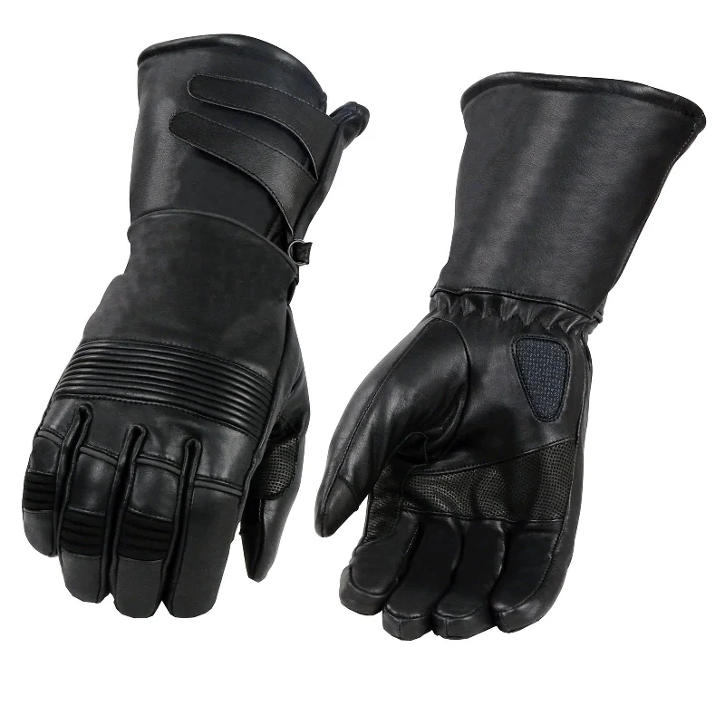 Easy Comfort Style Milwaukee Leather MG7550 Men's Black Cowhide Leather Gauntlet Motorcycle Hand Gloves w/ X-Long Cuff i-Touch Screen Waterproof