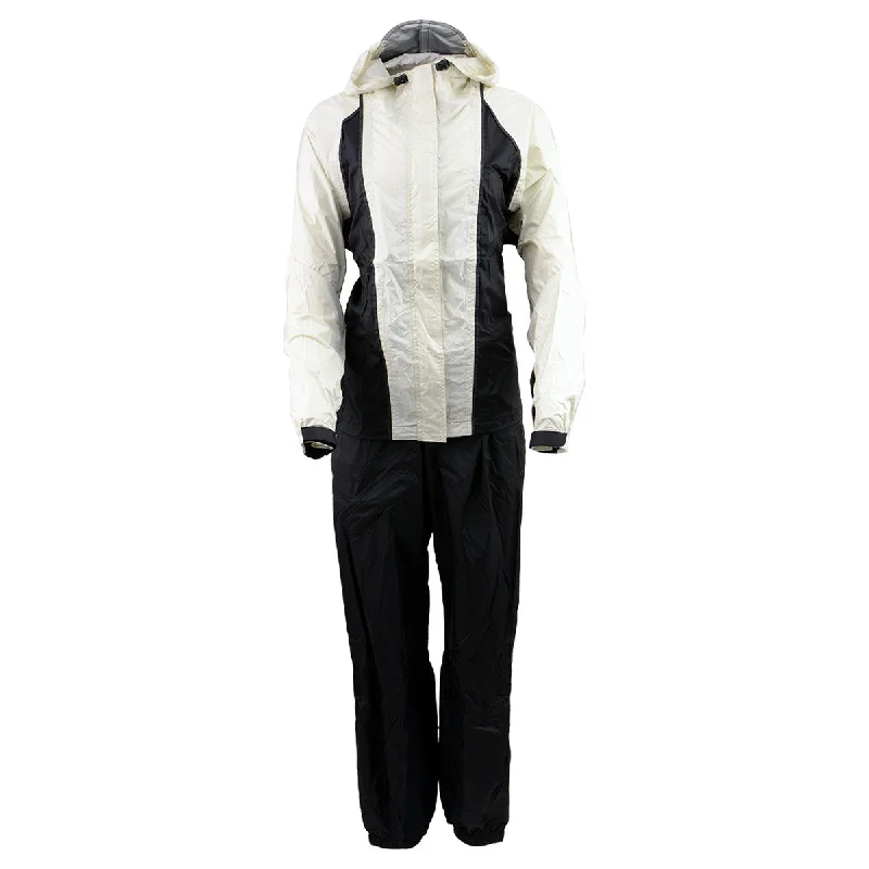 Embroidery Design NexGen Ladies SH2343 Beige and Black Hooded Water Proof Rain Suit