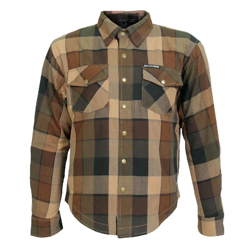 Relaxed Tops Hot Leathers JKM3007 Men's Black and Brown Armored Flannel Motorcycle Shirt-Jacket w/ CE Armor Protection
