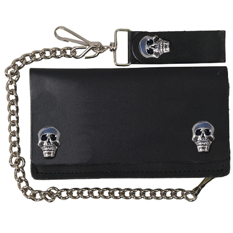 Sporty Elegance Hot Leathers WLA2004 Skull Snap Bi-Fold Black Leather Wallet with Chain