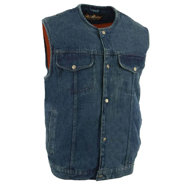 Cozy Fashion Biker's Edge DM1937 Men's Blue Snap Front Denim Club Style Motorcycle Biker Rider Vest