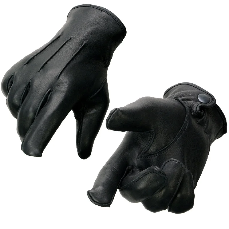 Soft Relaxation Wear Milwaukee Leather SH875 Men's Black Thermal Lined Deerskin Motorcycle Hand Gloves W/ Snap Wrist Closure