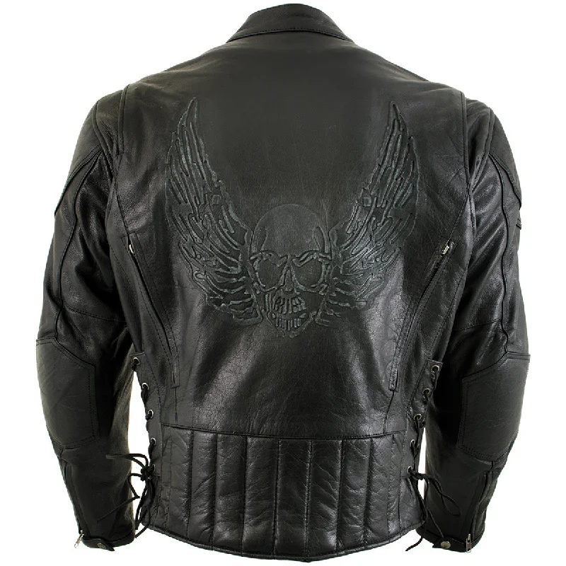 Simple Style Xelement B96333 Men's 'Flying Mayhem Skull' Black Leather Moto Jacket with X-Armor Protection