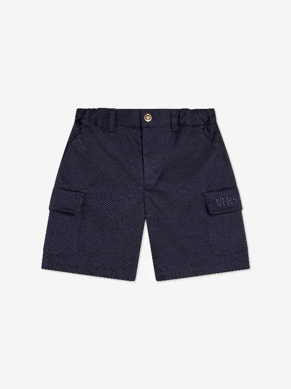 Easygoing Outfits Versace Boys Logo Cargo Shorts in Blue