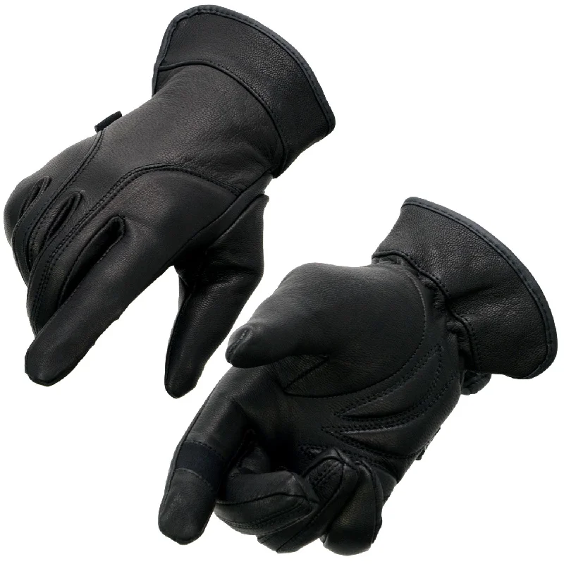 Soft Fabric Looks Milwaukee Leather MG7700 Women's Black Leather Gel Palm Lightweight Motorcycle Hand Gloves W/ Open Wrist Expansion