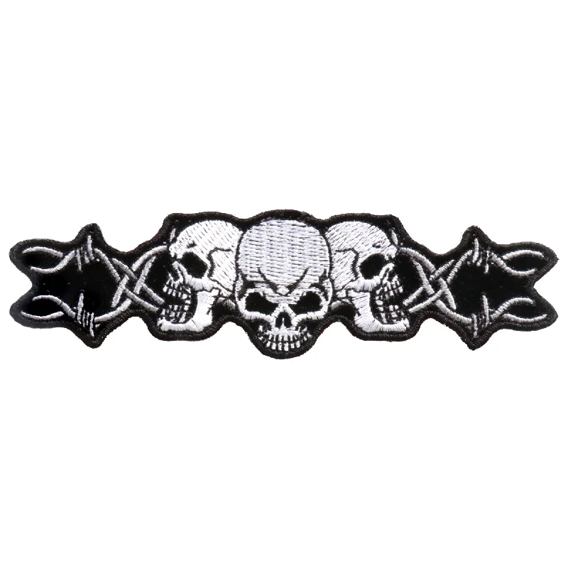 Celebrity Style Hot Leathers PPA1052 Barbed Wire Skull Trio Patch 5" x 1"