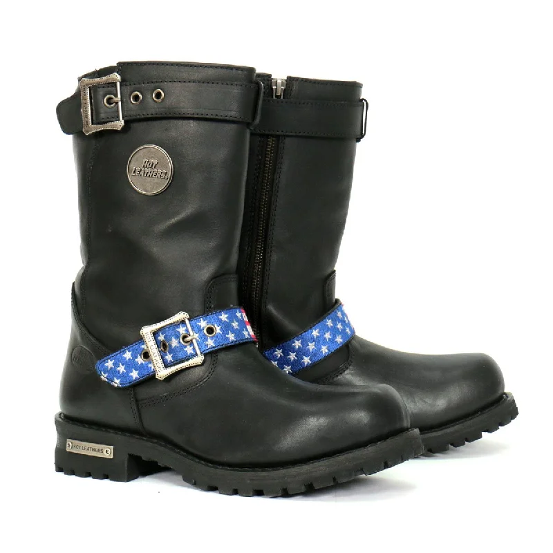 Modern Comfort Wear Hot Leathers BTM1019 Men's Black Tall Round Toe Harness Boots with Flag Strap