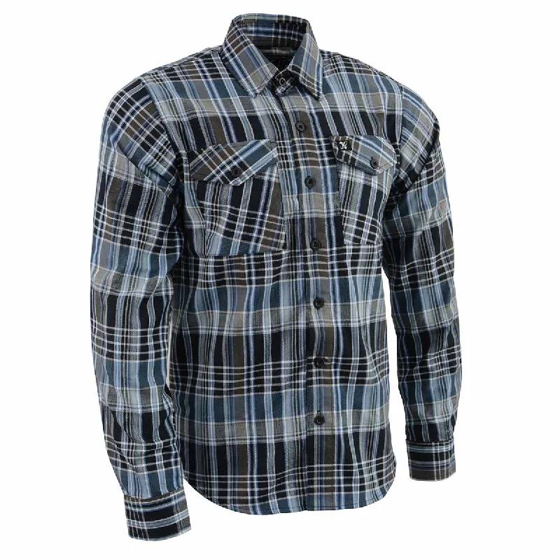 Elegant And Noble Milwaukee Leather Men's Flannel Plaid Shirt Black and White with Blue Long Sleeve Cotton Button Down Shirt MNG11626