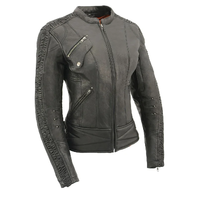 Comfy Pants Milwaukee Leather MLL2571 Women's Black 'Crinkled Arm' Lightweight Racer Jacket