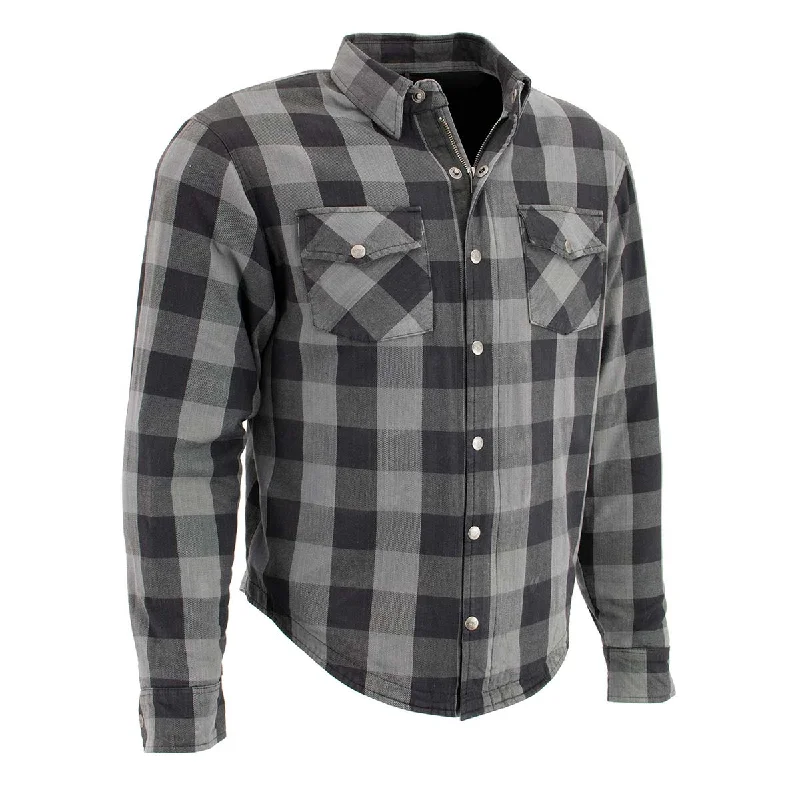 Chic Outfits Milwaukee Leather MPM1630 Men's Plaid Flannel Biker Shirt w/ CE Armor - Reinforced w/ Aramid Fibers