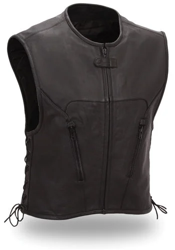 Designer Style First Manufacturing XPM650NKD Men’s ‘Xpert’ Black Premium Leather Motorcycle Vest