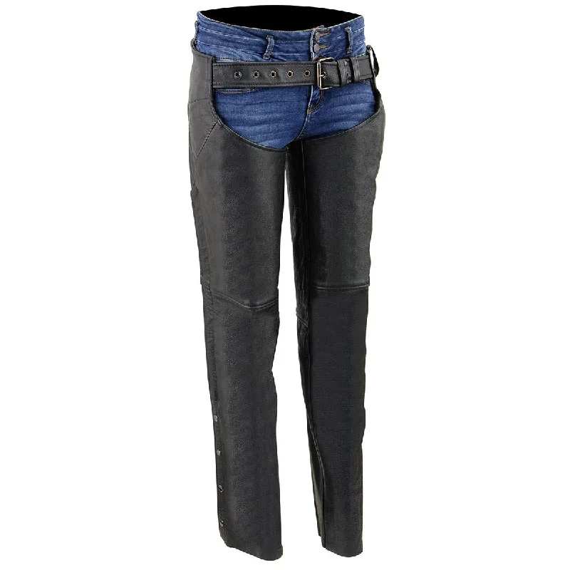 Classic Comfort Milwaukee Leather LKL6700 Women's Classic Black Leather Chaps with Hip Pocket