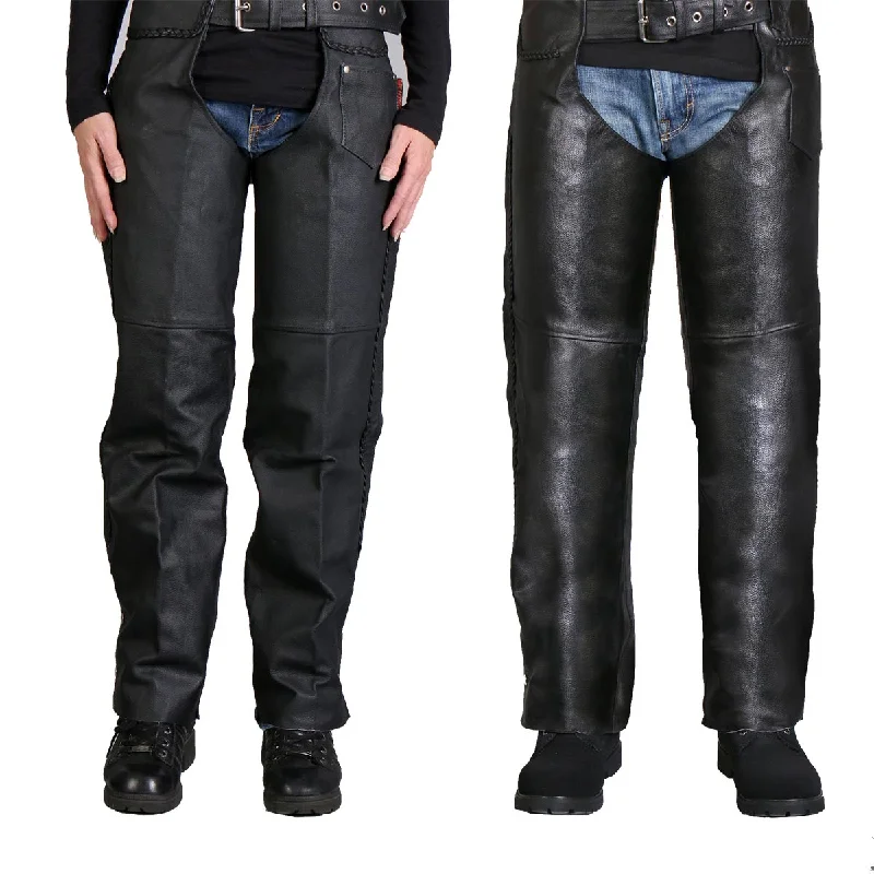 Windbreaker fashion Hot Leathers CHM1003 Black Heavyweight Braided Uni-Sex Leather Chaps