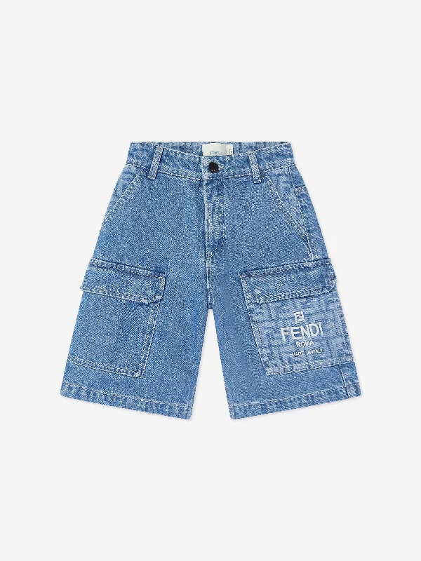 Modern City Fendi Boys Washed Denim Bermuda Shorts in Blue
