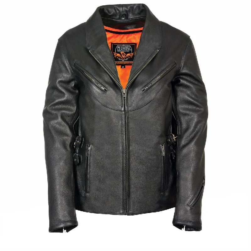Advanced Design Milwaukee Leather MLL2510 Ladies Black Leather Vented Jacket With Side Buckles