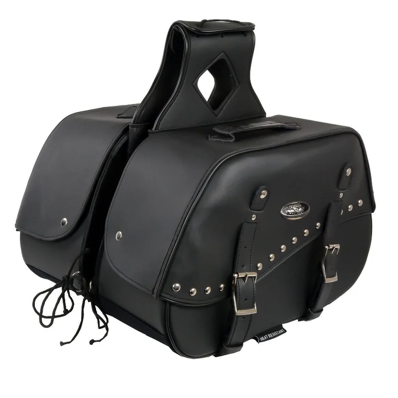 Dressing Tips Milwaukee Leather SH655ZB Black Zip-Off Two Buckle Extended Lid Studded PVC Throw Over Motorcycle Saddle Bag (19X12X7X20)