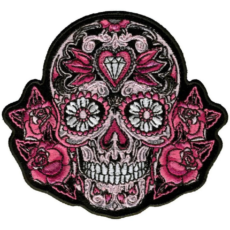 Minimal Style Hot Leathers PPA6961 Pink Sugar Skull and Roses Ladies 4" x 4" Patch