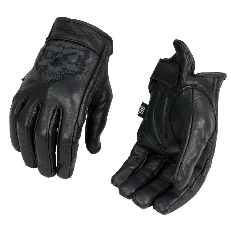 Cozy Chic Trends Milwaukee Leather Men's Black Leather ‘Reflective Skull’ Motorcycle Hand Gloves W/Gel Padded Palm MG7570