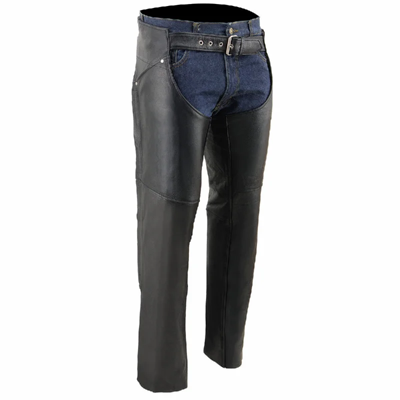 Exquisite Tailoring Milwaukee Leather Women's Black Premium Leather Motorcycle Rider Chaps w/ Deep Hip Pockets/Back Thigh Laces-ML1173