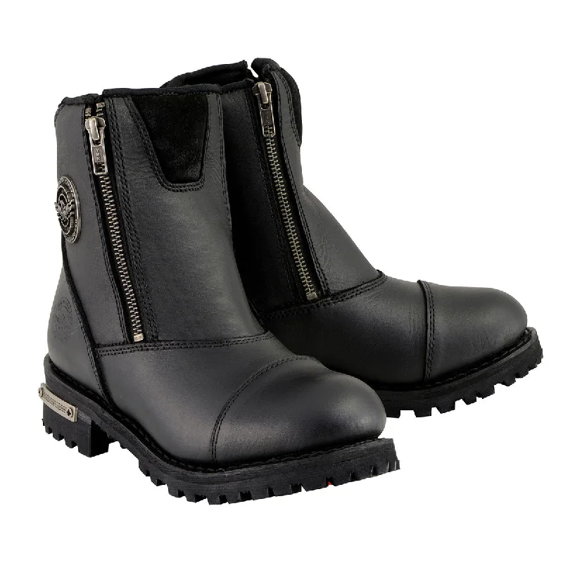Cozy Essentials Milwaukee Leather MBM102 Men's Black Smooth Double Sided Zipper Entry Motorcycle Leather Boots