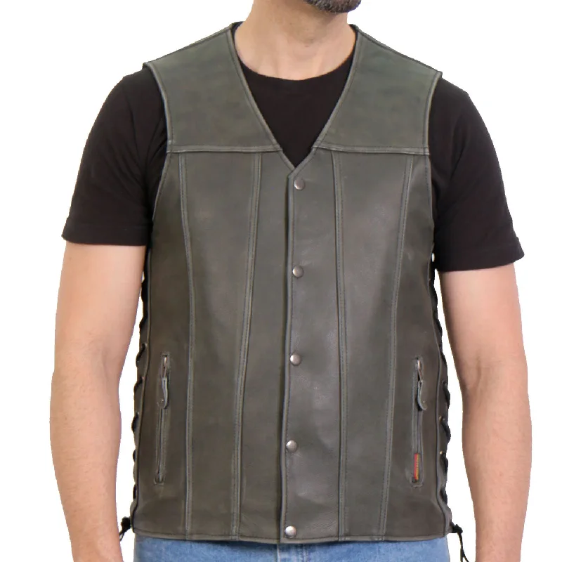 Urban Chic Hot Leathers VSM1041 Men's Rub-Off Grey 'Side Lace' Club Leather Vest