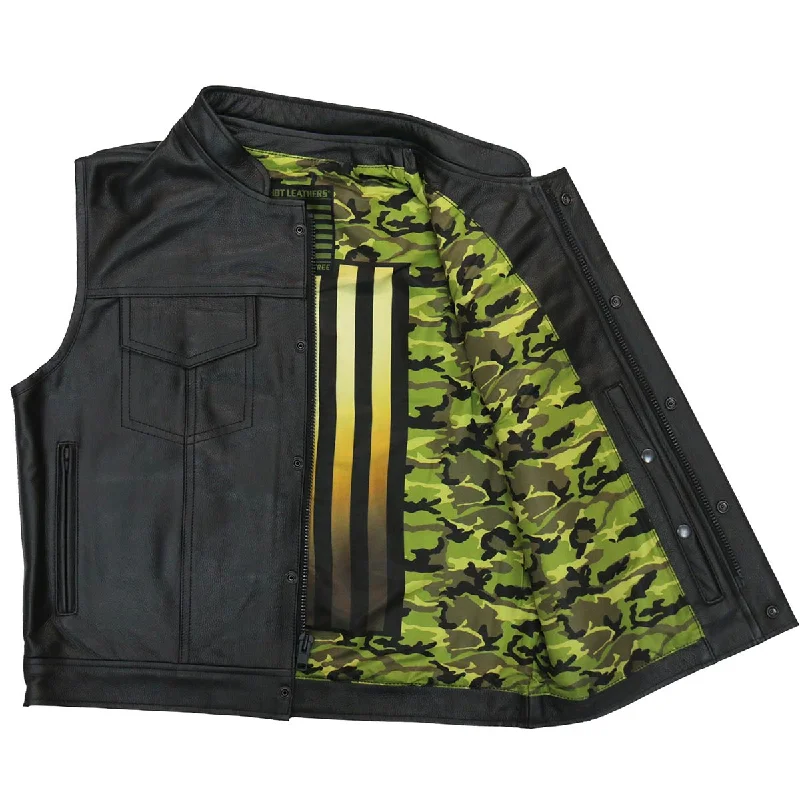 Breathable Style Hot Leathers VSM1058 Men's Black 'Camo Flag' Conceal and Carry Leather Vest