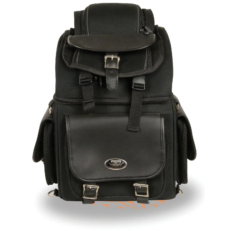 Customized Version Milwaukee Leather MP8155 Large Black Textile '5 Pocket' Motorcycle Seat Sissy Bar Bag