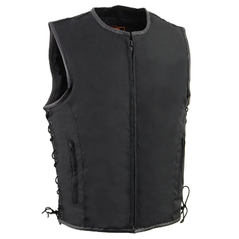 Casual Chic Wear Milwaukee Leather MPM3739 Men's Black 'Side Laced' Textile Zipper Front Motorcycle Vest