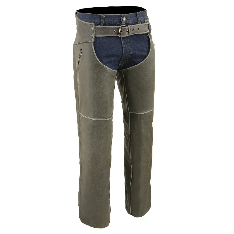 Summer Comfort Milwaukee Leather Chaps for Men's Vintage Grey Slate Leather - Deep Zipped Thigh Pockets Motorcycle Chap - MLM5536