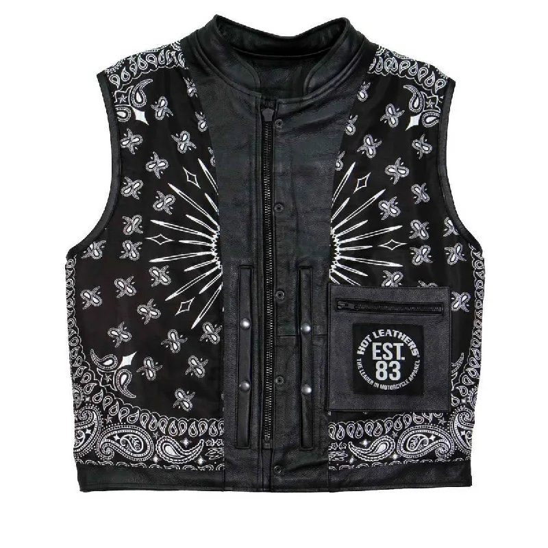 Modern Chic Hot Leathers VSM1049 Men's Black 'Paisley' Conceal and Carry Motorcycle Club Style Leather Vest