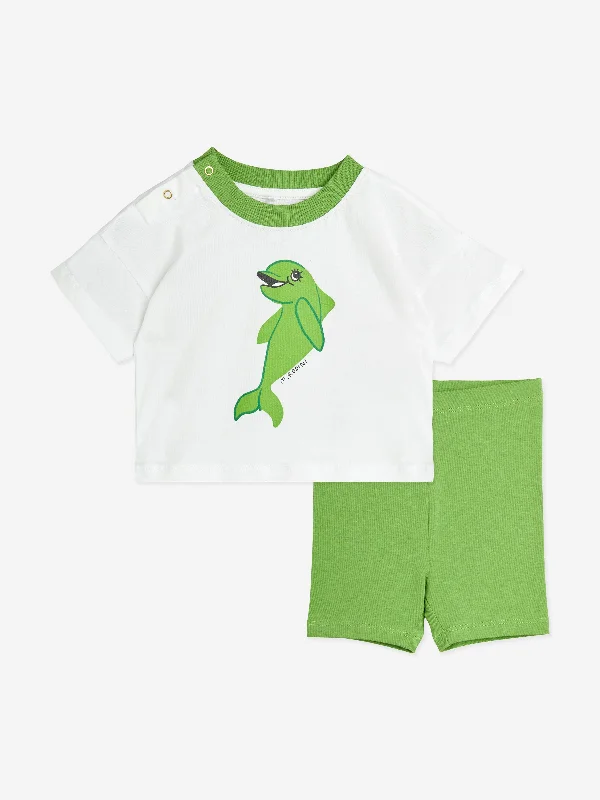 Loose Fit Mini Rodini Baby Dolphin Short Set in Green