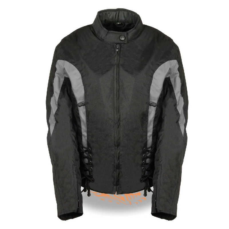 Sports Style Bikers Edge SH2188 Women's Black and Grey Textile Jacket with Side Stretch