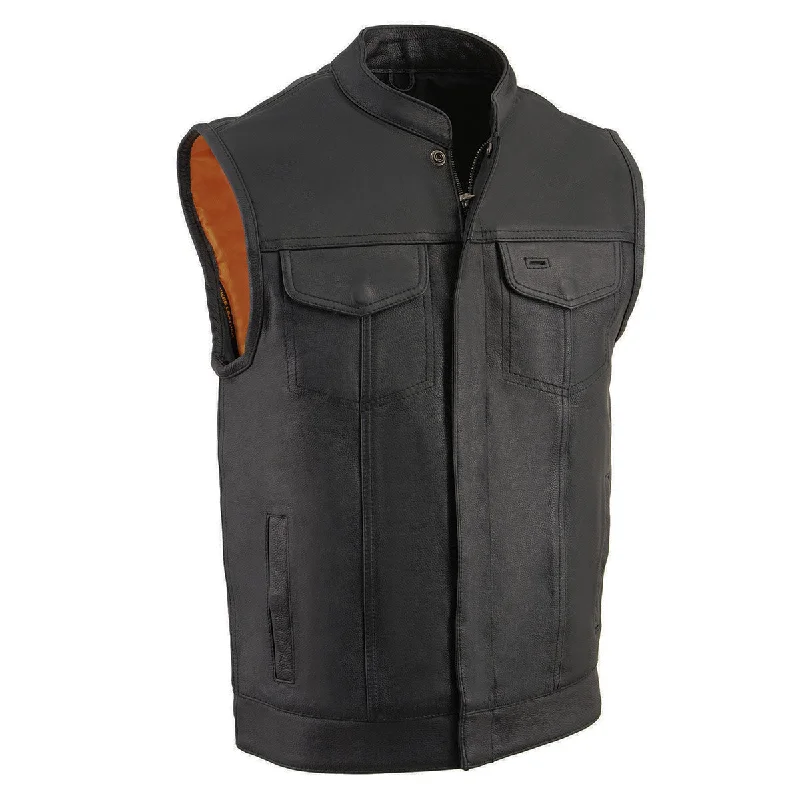 Relaxed Fits Milwaukee Leather MLM3510 Men's Black Premium Leather Club Style Vest - Dual Closure Open Neck Motorcycle Rider Vest
