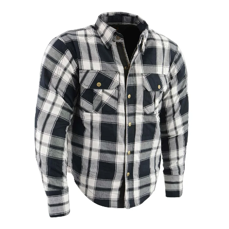 Comfy Chic Wear Milwaukee Leather MPM1644 Men's Plaid Flannel Biker Shirt with CE Approved Armor - Reinforced w/ Aramid Fiber