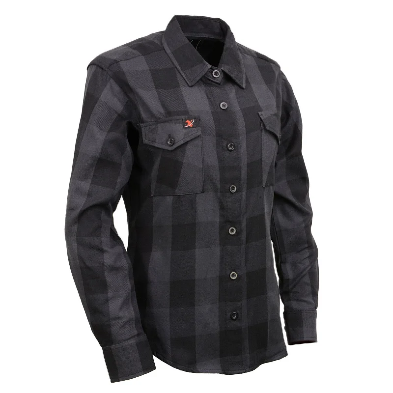 Celebrity Picks Milwaukee Leather MNG21608 Women's Casual Dark Gray and Black Long Sleeve Cotton Casual Flannel Shirt