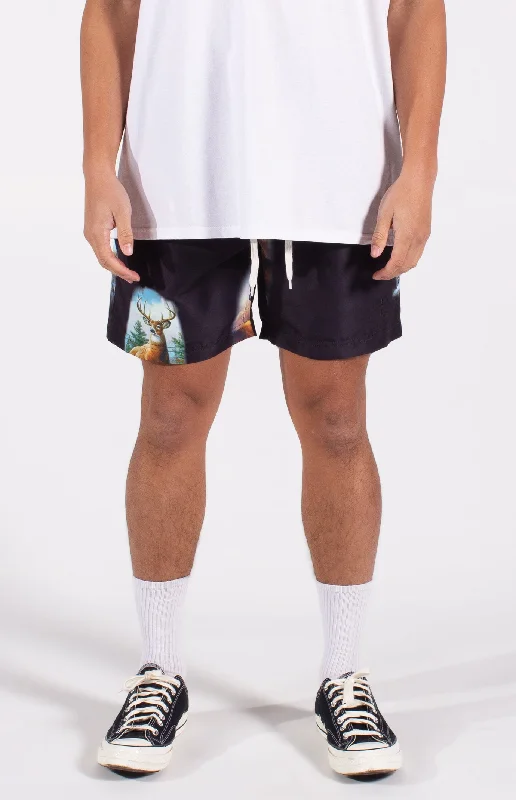 Single-shoulder Neck Design Fallow Nylon Short | Black