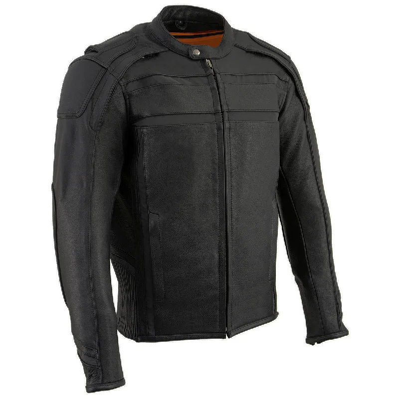 Elegant Fit Milwaukee Leather ML2083 Men's Black Premium Leather Vented Motorcycle Rider Jacket w/ Reflective Piping