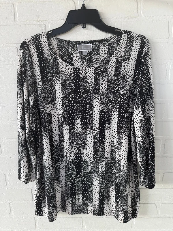 College Style Top 3/4 Sleeve By Jm Collections In Black & White, Size: L