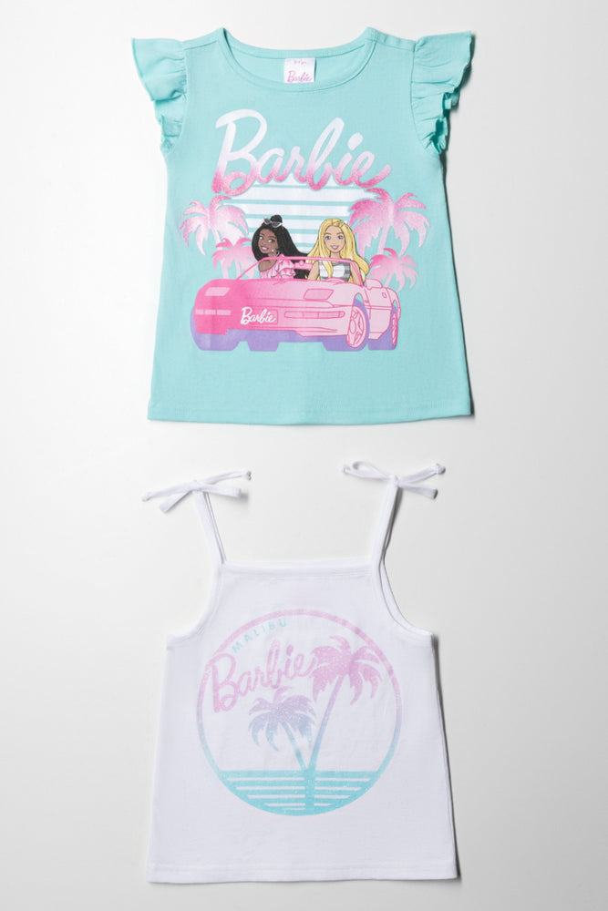 Comfortable Jeans Barbie 2 Pack T-Shirts White & Aqua