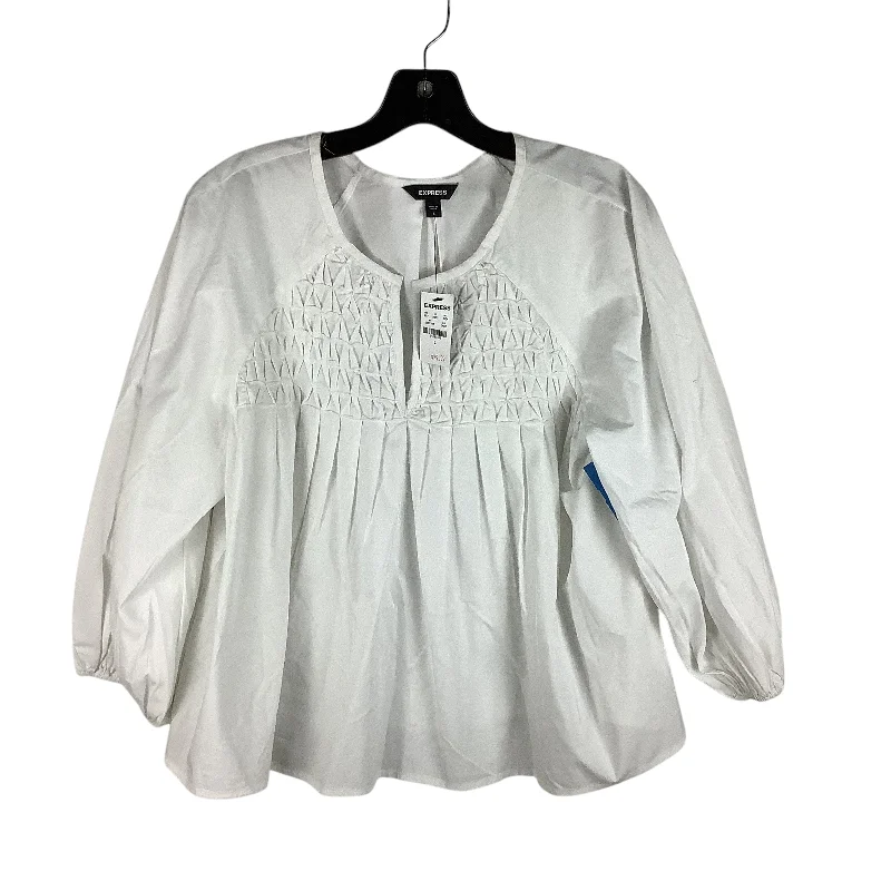 French Style Top Long Sleeve By Express In White, Size: L