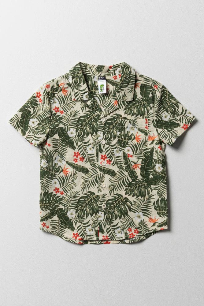 Personal Charm Tropical Short Sleeve Shirt Green & White