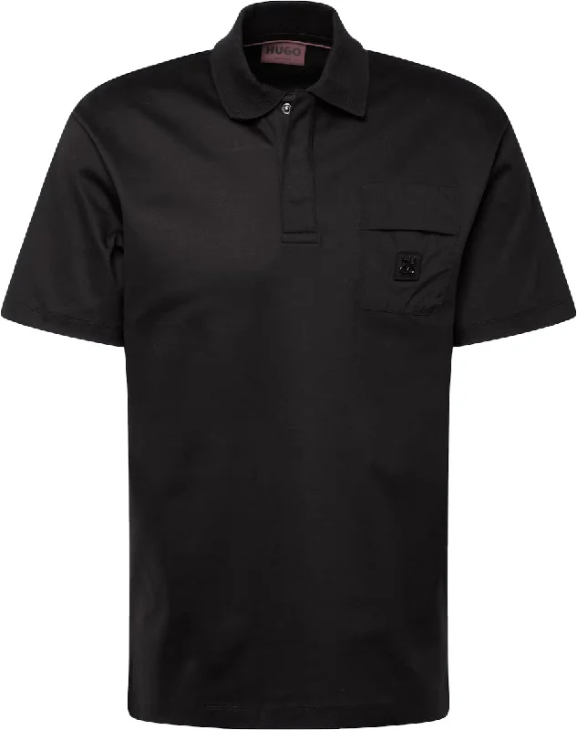 Easy Comfort Style HUGO Men's Domer Solid Black Cotton Short Sleeve Polo T-Shirt