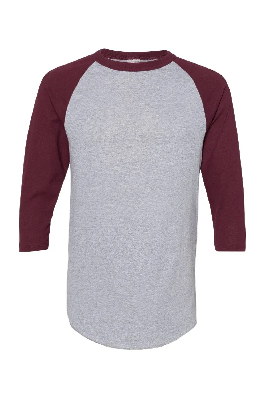 Modern City Augusta Sportswear Mens Raglan 3/4 Sleeve Crewneck T-Shirt - Heather Grey/Maroon