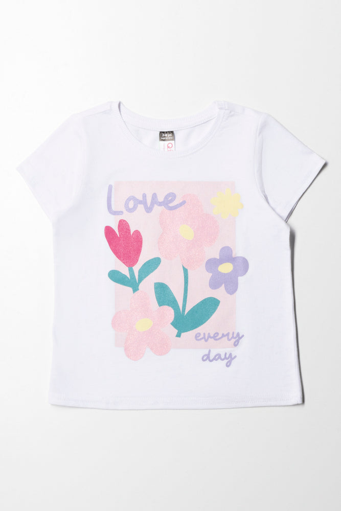 Cozy Fashions Floral Placement Basic T-Shirt White