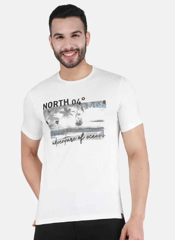Refreshing Design Men Off White Printed T-Shirt