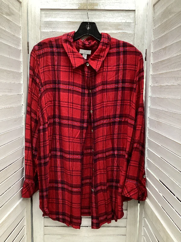 Denim Design Top Long Sleeve By J. Jill In Plaid Pattern, Size: Xl