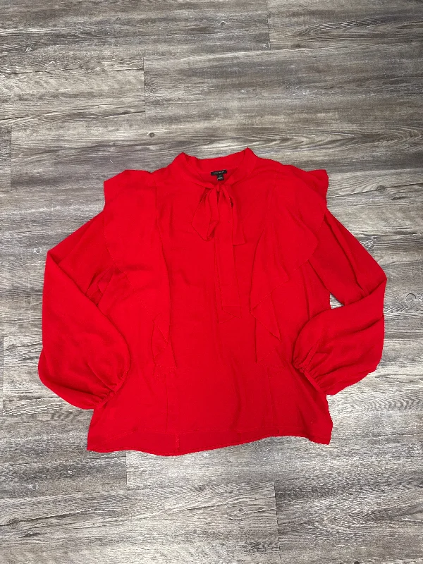 Thin Design Top Long Sleeve By Ann Taylor In Red, Size: Xl